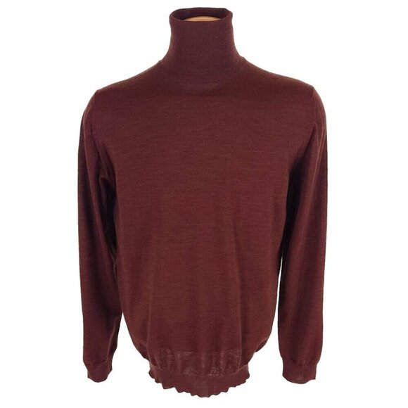 Lanvin Wool Turtleneck Knit Sweater Size XL Slim Mens Burgundy - Picture 2 of 16
